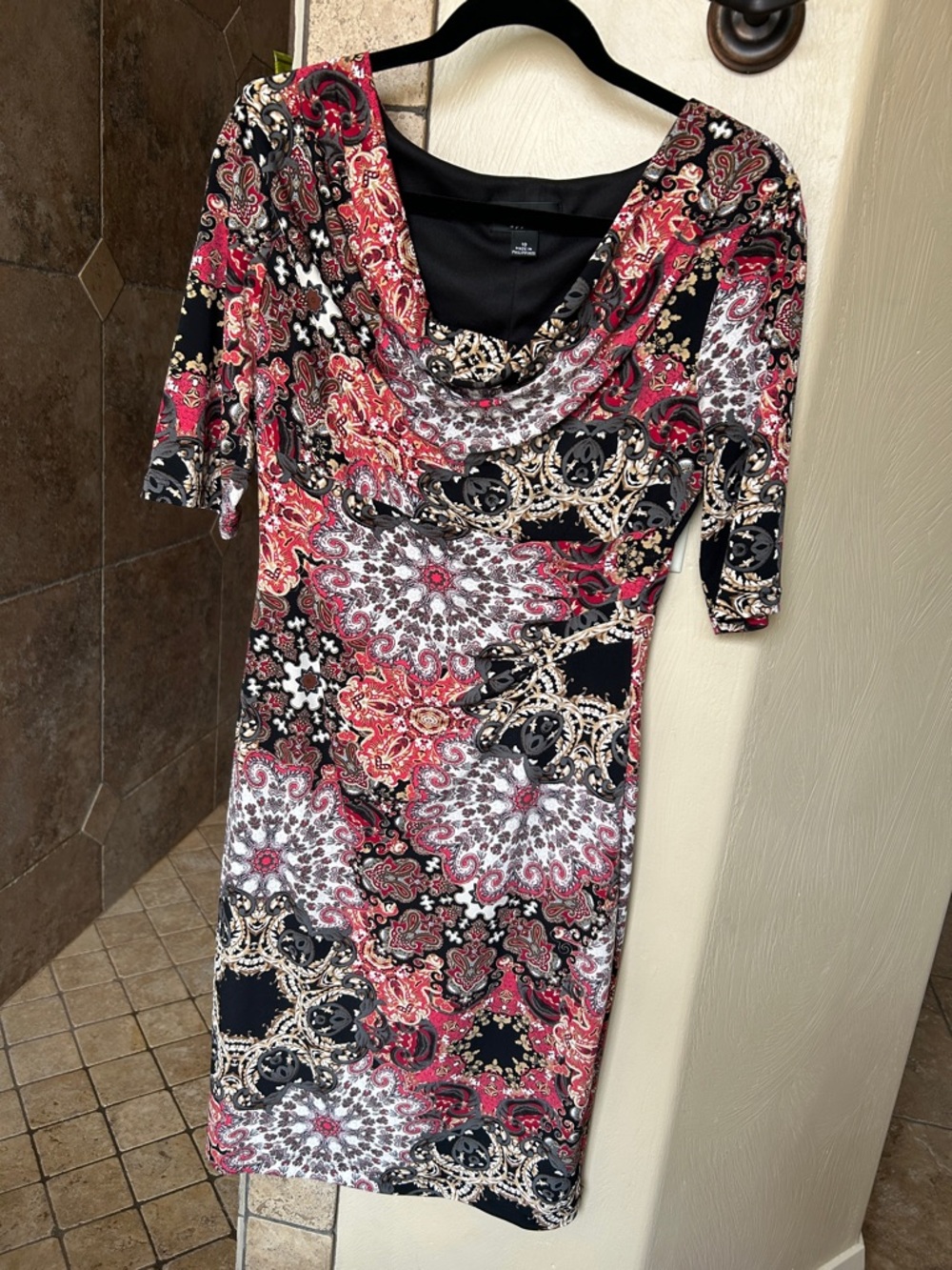 connected apparel Floral Paisley Midi Dress in Burgundy and Black